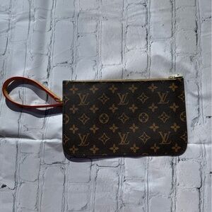 Louis Vuitton Monogram Canvas Wristlet - Brown with Red Trim